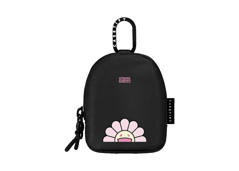 Takashi Murakami x CASETiFY: Smile (Pink) Earbuds Pouch Black in