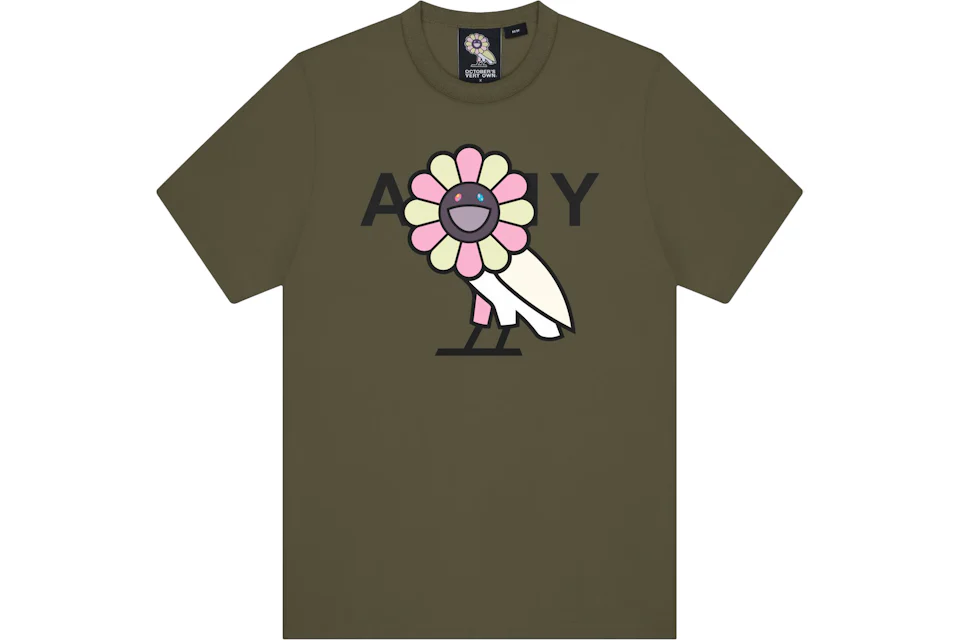 Takashi Murakami x OVO Surplus Flower Owl Tee Military Green Men s