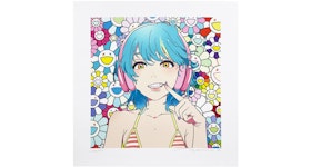 Takashi Murakami x mebae Smile_02 w M.F Print (Signed, Edition of 100) Blue Hair/Pink Headphones