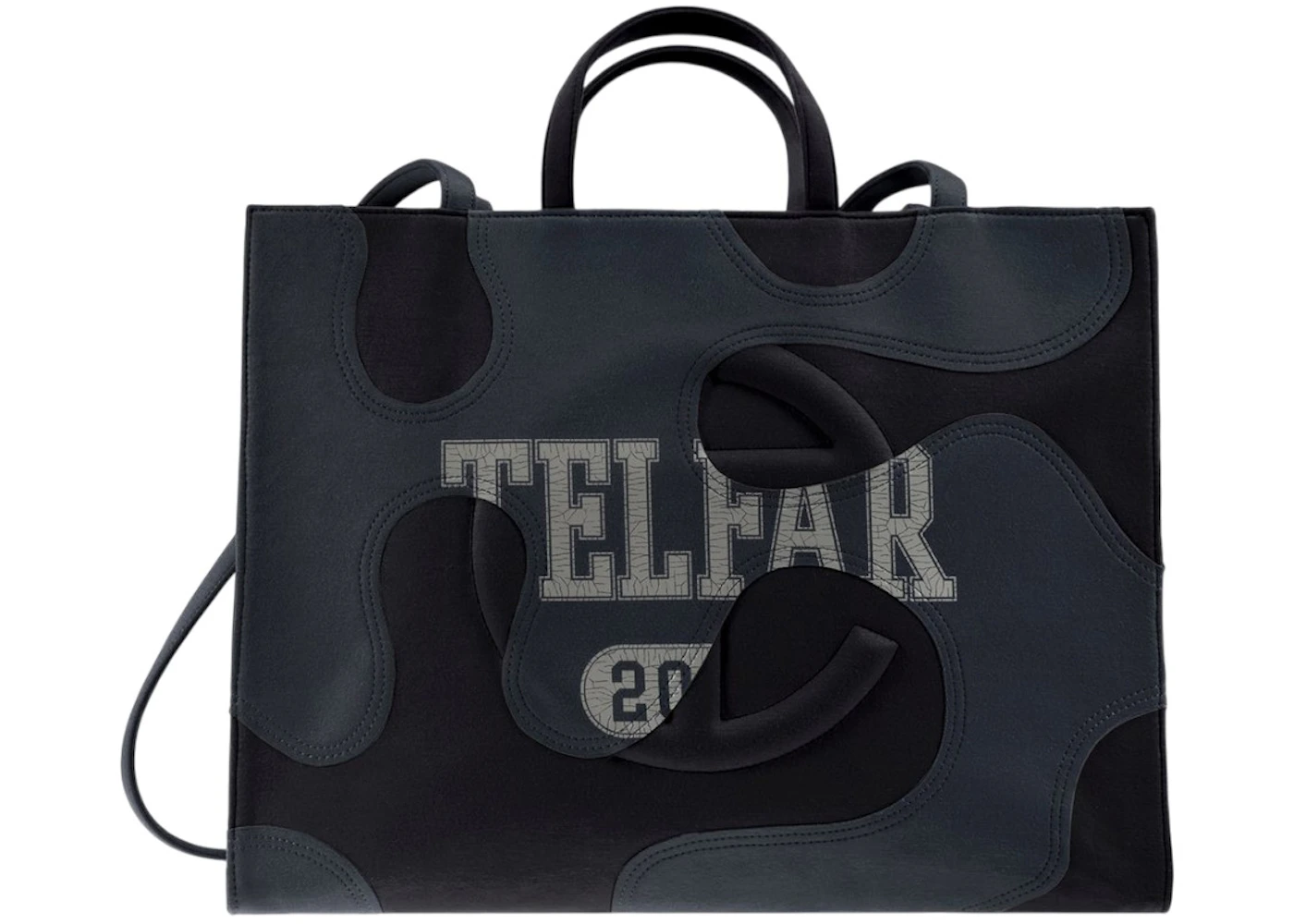 Telfar Large Camo Shopping Bag Black/Off Black in Polyester with Silver ...