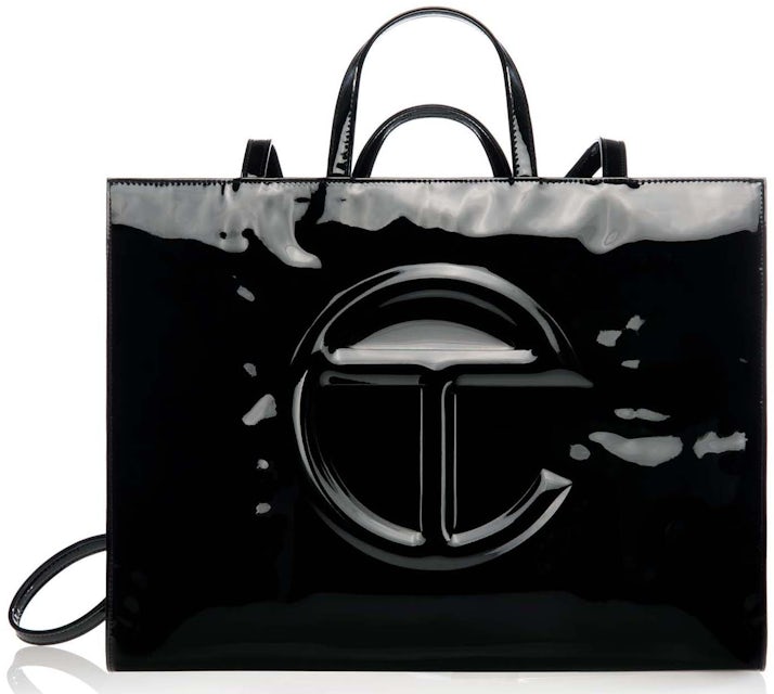 Telfar Large Patent Shopping Bag Black in Faux Leather with Silver-tone - US