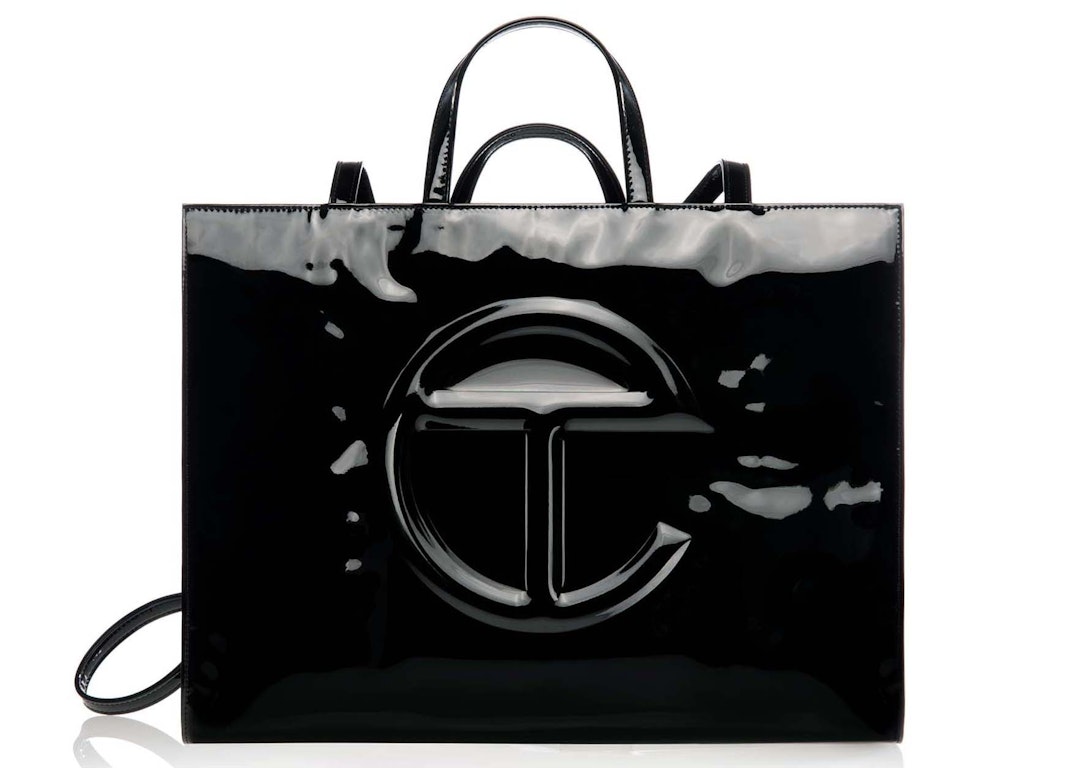 Pre-owned Telfar Large Patent Shopping Bag Black