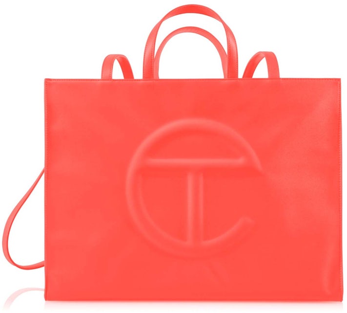 Telfar large orange shopping bag vegan leather tote 
