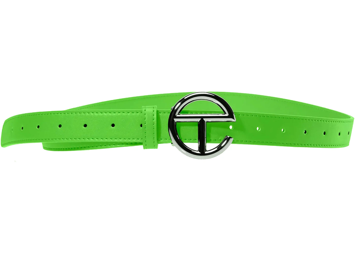 Telfar Logo Belt Highlighter Green in Vegan Leather/Silver Metal with ...