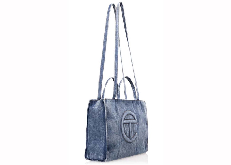 Telfar Medium Denim Shopping Bag Blue in Cotton with Silvertone US