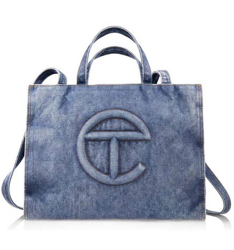 Telfar Medium Denim Shopping Bag Blue in Cotton with Silver-tone