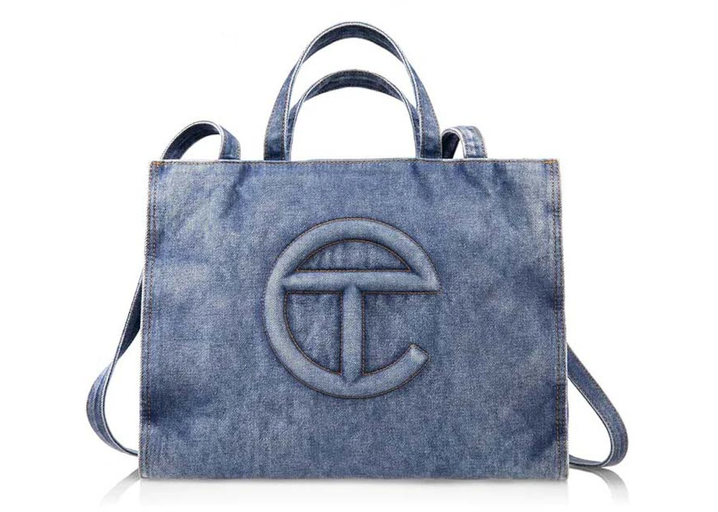 Telfar Medium Denim Shopping Bag Blue in Cotton with Silver-tone - US