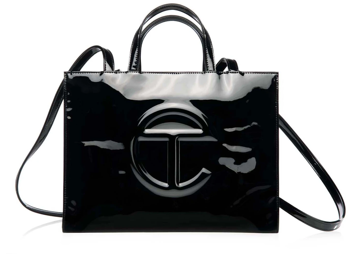 Telfar Medium Patent Shopping Bag Black in Faux Leather with Silver ...