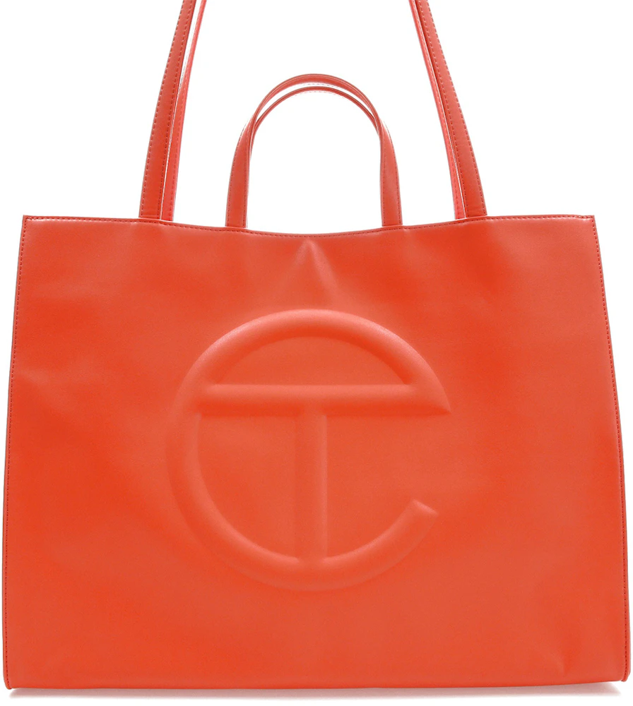 Telfar large orange shopping bag vegan leather tote 