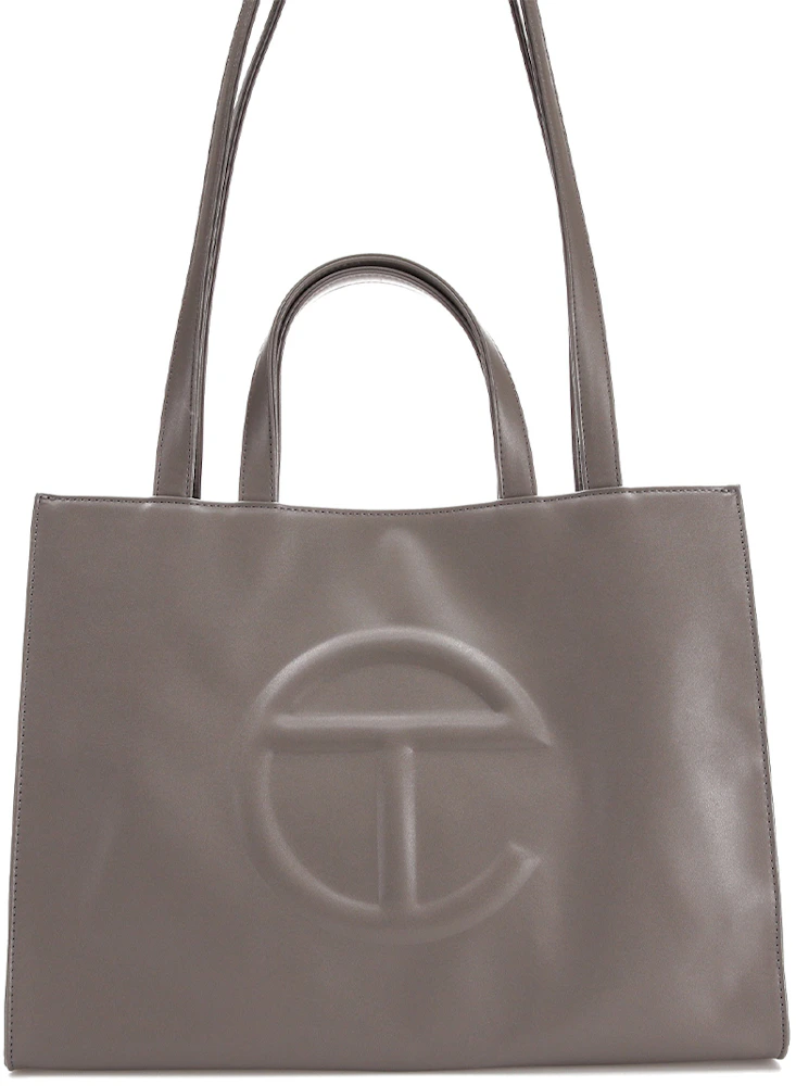 Telfar Shopping Bag Medium Grey in Vegan Leather with Silver-tone - US