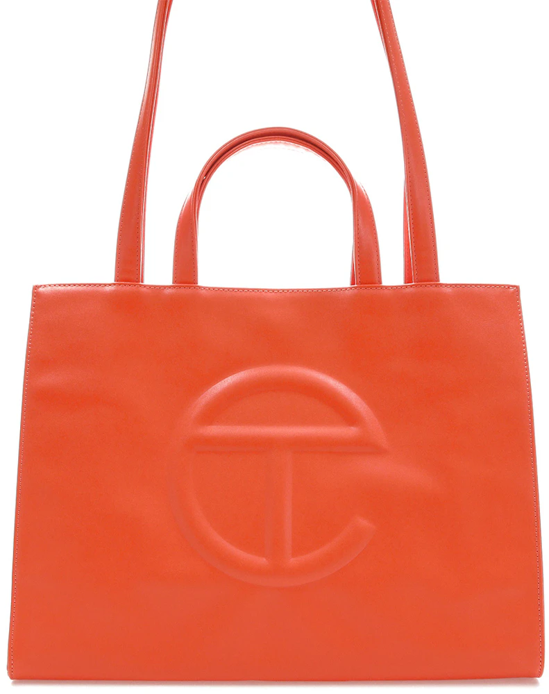 Telfar Shopping Bag Medium Orange in Vegan Leather with Silver-tone - US