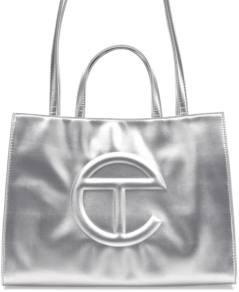 Telfar Shopping Bag Medium Silver in Vegan Leather with Silver-tone - US
