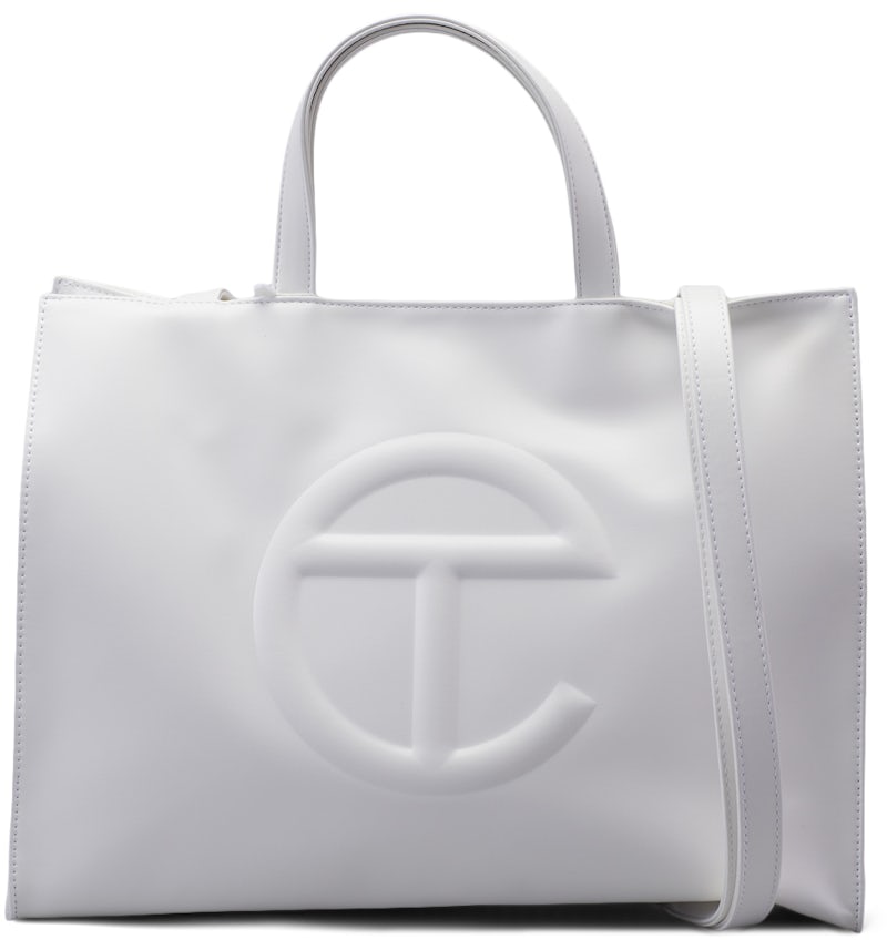 Telfar Shopping Bag Medium White in Vegan Leather with Silver-tone