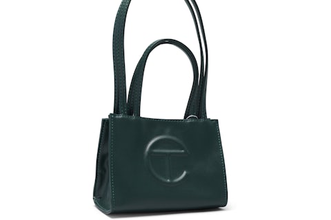 Telfar Shopping Bag Small Dark Olive in Vegan Leather with Silver