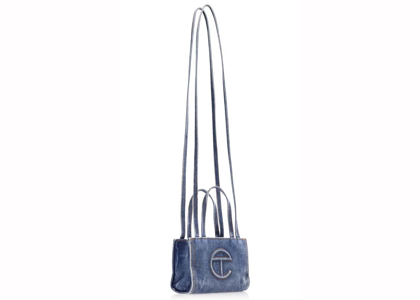 Telfar Small Denim Shopping Bag Blue in Cotton with Silver-tone - US