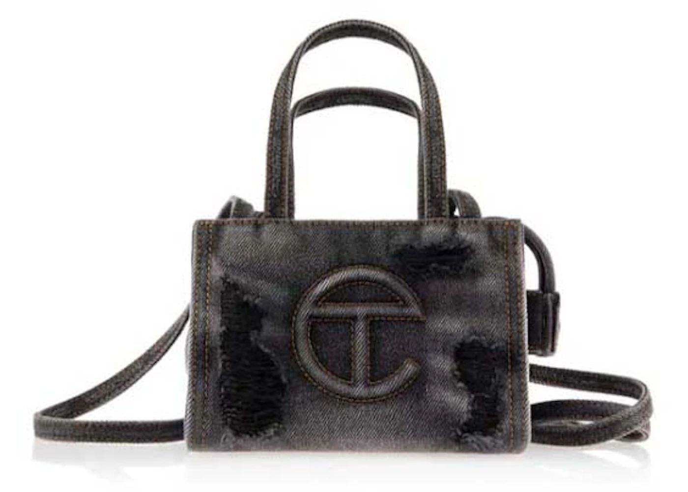 Telfar Small Shopping Bag Distressed Black in Cotton with Silver