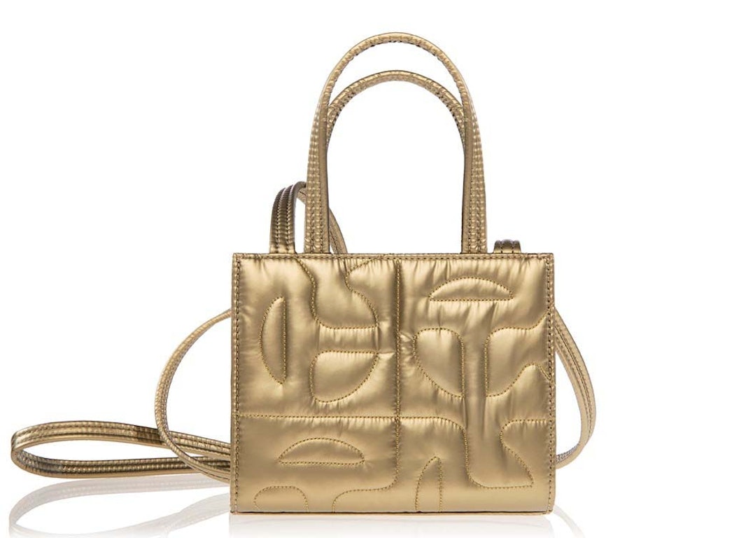 Pre-owned Telfar X Moose Knuckles Quilted Small Shopper Gold