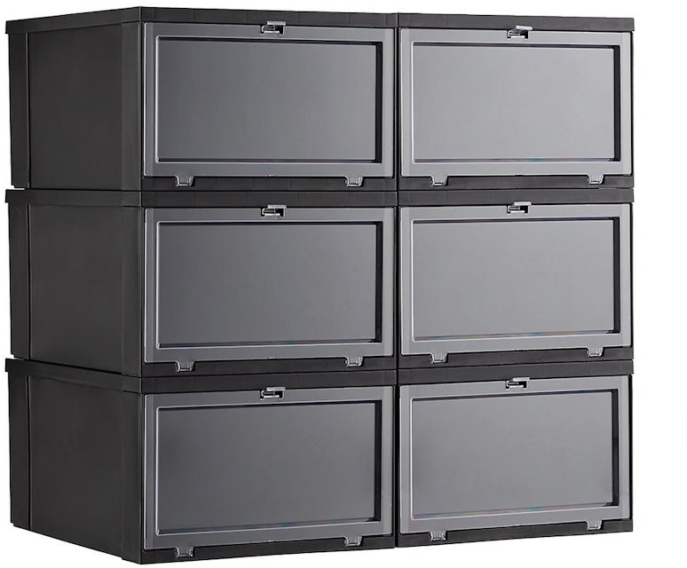 The Container Store Large Drop Front Sneaker Storage Box 6-Pack Black - US