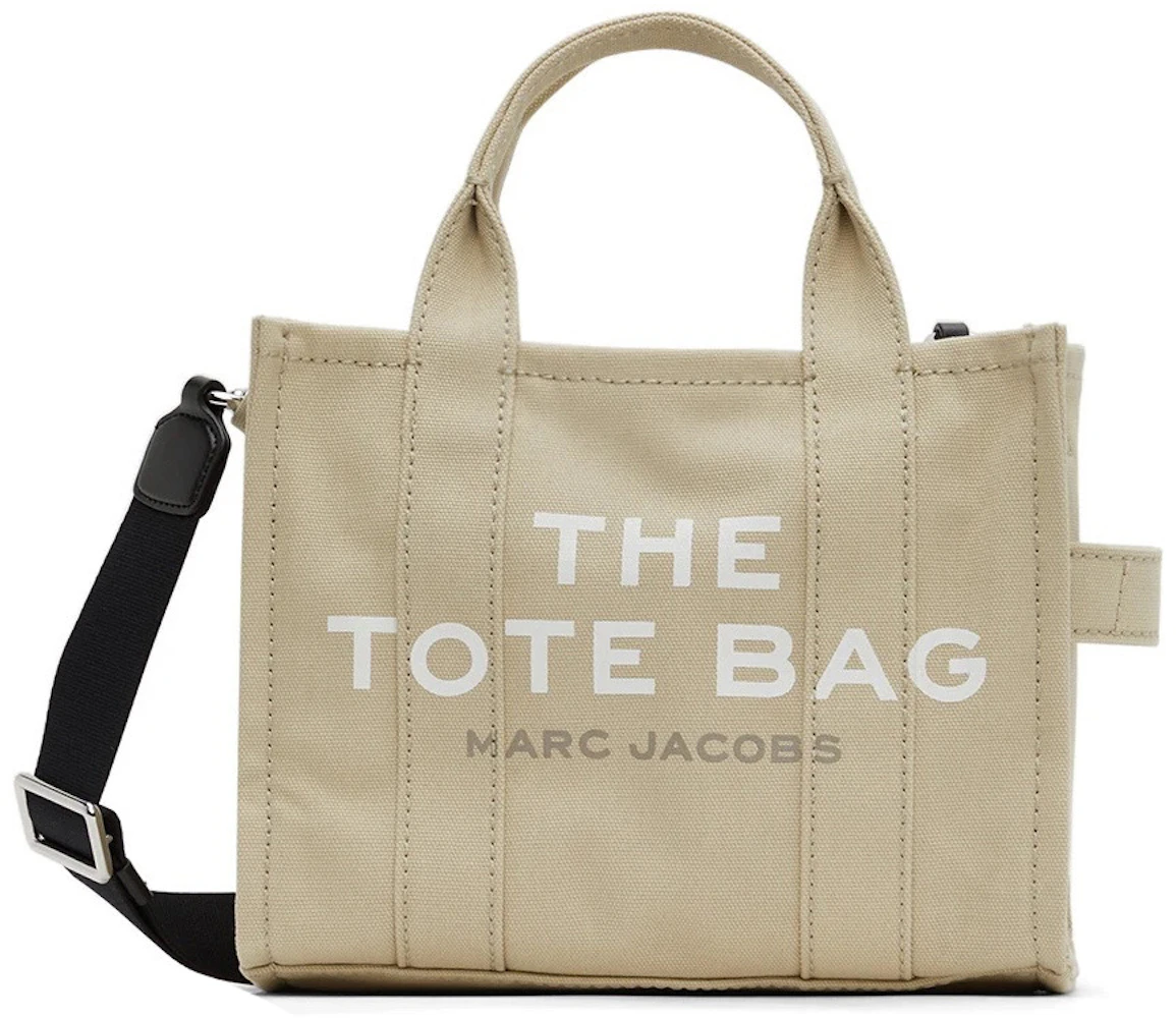 Marc Jacobs Small Tote Bag Beige in Woven Jacquard Canvas with Silver ...