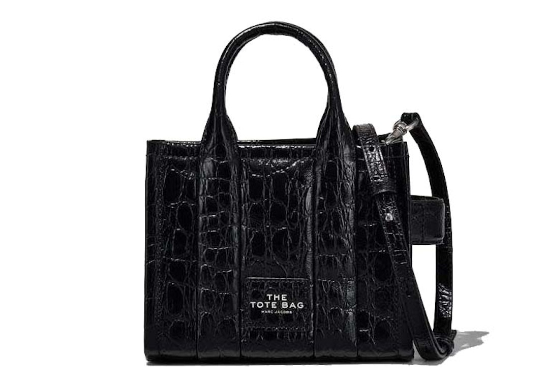 Pre-owned Marc Jacobs The Croc-embossed Micro Tote Bag Black