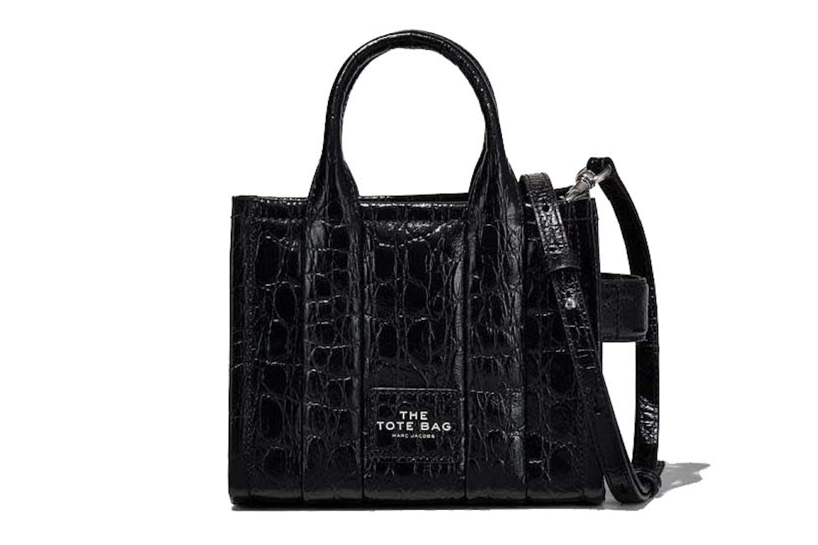 Pre-owned Marc Jacobs The Croc-embossed Micro Tote Bag Black