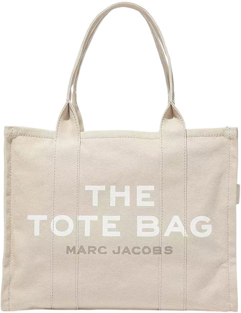 Marc Jacobs The Large Tote Bag Beige in Cotton Canvas with Silver-tone - US
