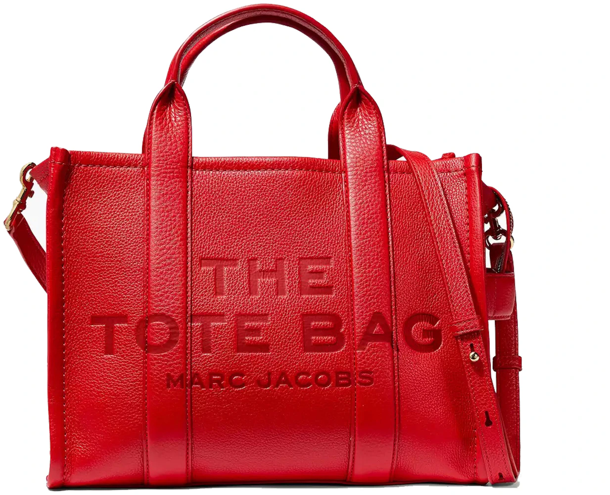 Marc Jacobs The Leather Tote Bag Medium True Red in Grain Leather with ...