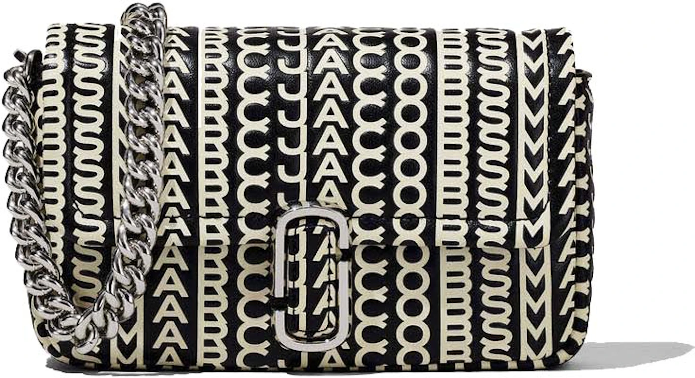 Marc Jacobs The Monogram Leather Micro Tote Black/White in Lambskin Leather  with Silver-tone - US