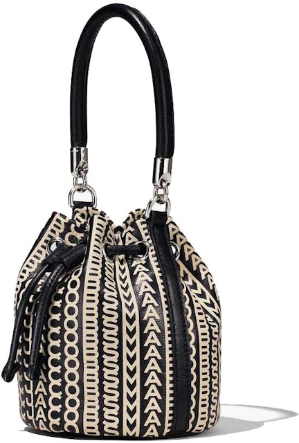 Marc Jacobs The Monogram Leather Micro Bucket Bag Black/White in