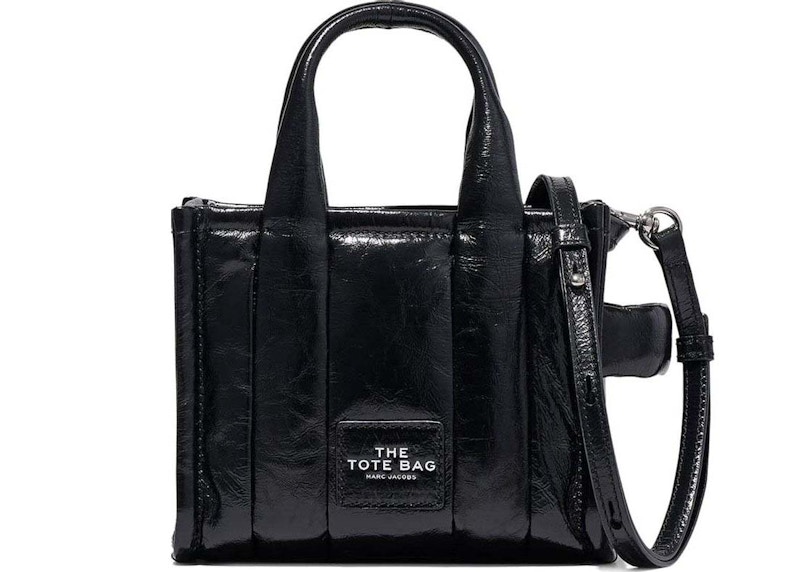 Marc Jacobs The Shiny Crinkle Micro Tote Black in Lambskin Leather