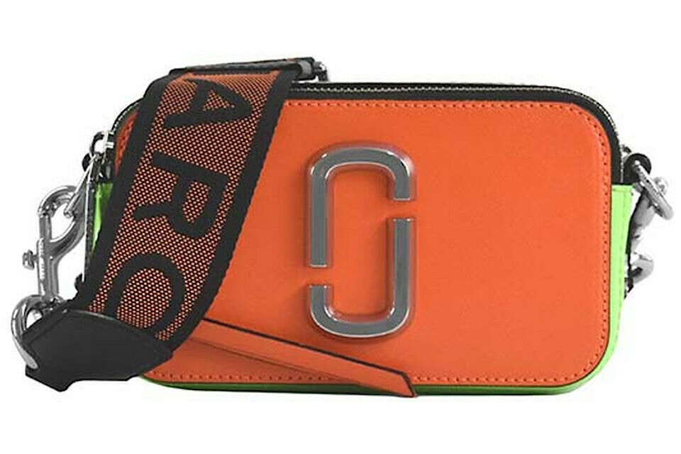 The Marc Jacobs The Snapshot Bright Orange Multi In Saffiano Leather With Silver Tone The Marc Jacobs The Snapshot Bright Orange Multi In Saffiano Leather With Silver Tone