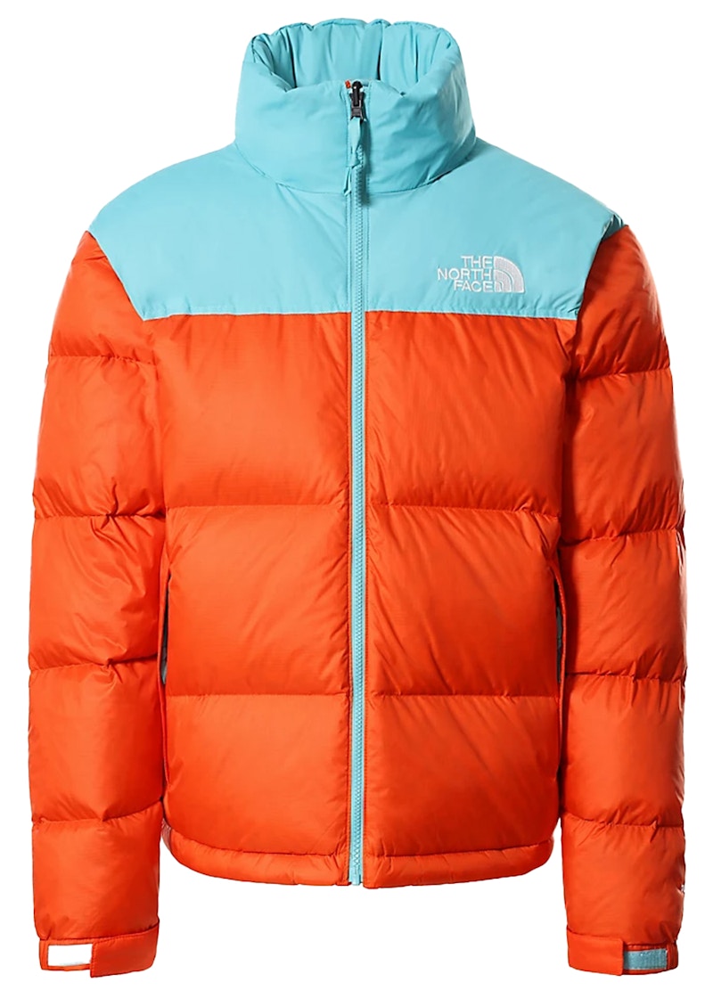 The North Face 1996 Retro Nuptse 700 Fill Packable Jacket Red Orange Transantarctic Blue Men s FW21 US