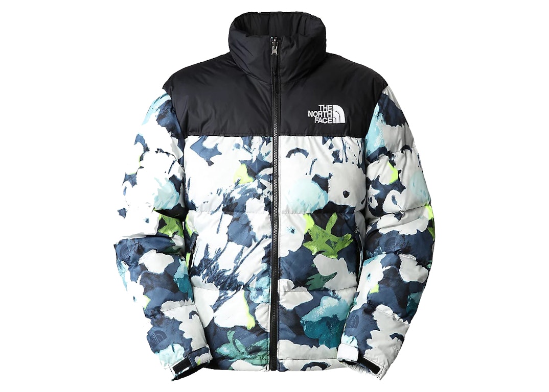 Pre-owned The North Face 1996 Retro Nuptse 700 Fill Packable Jacket Summit Navy Abstract Floral Print