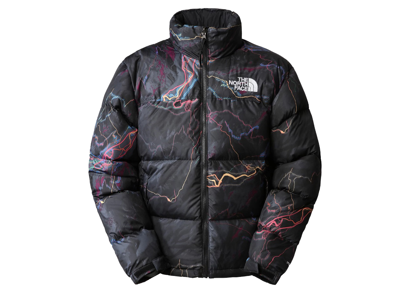 The North Face 1996 Retro Nuptse 700 Fill Packable Jacket TNF Black Trail  Glow Print