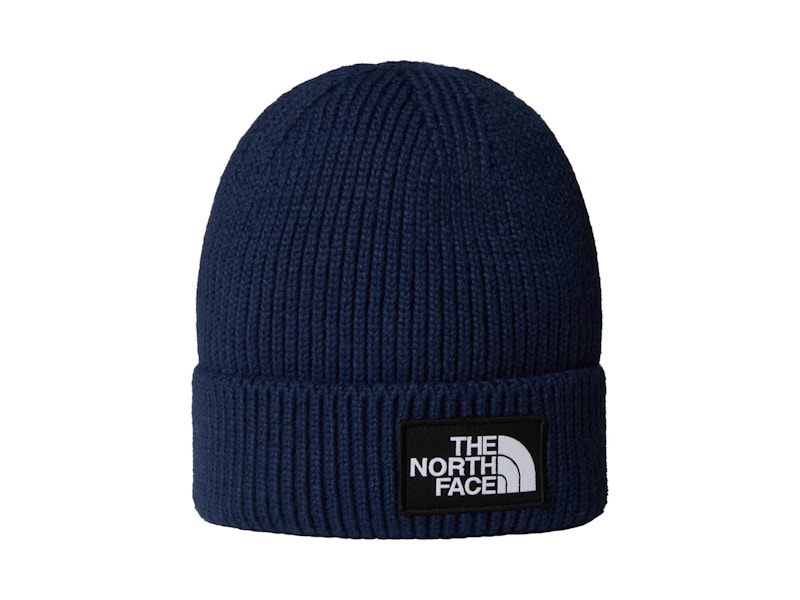 Pre-owned The North Face Logo Box Cuffed Beanie In Navy Blue