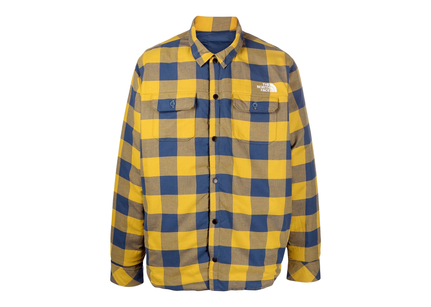 The North Face Reversible Thermoball Plaid Jacket Yellow/Navy Blue