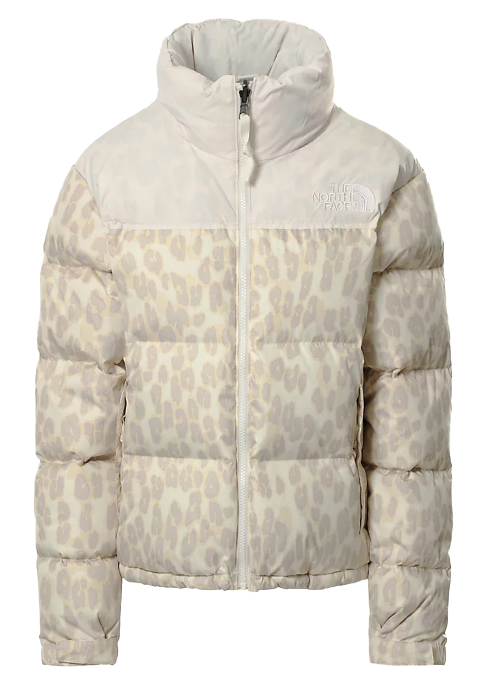 The North Face Womens 1996 Printed Retro Nuptse 700 Fill Packable Jacket  Silver Grey Leopard Print-Gardenia White