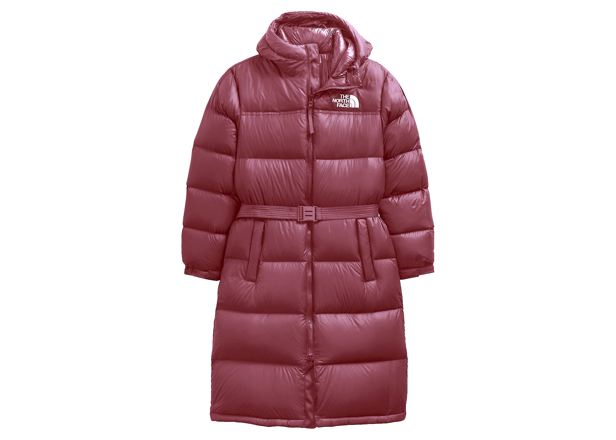 The North Face Womens Nuptse Belted Long Parka Wild Ginger