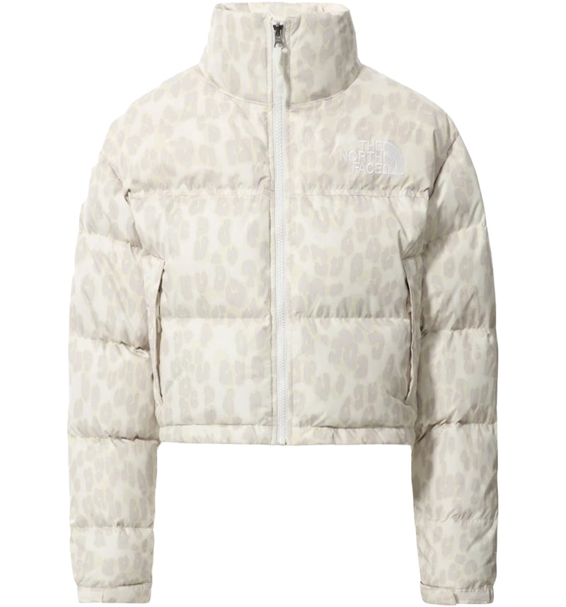 The North Face Donna Stampato Nuptse 700 Fill Giacca Corta Argento