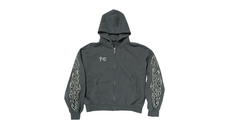 Thug Club Leather Flame Hooded Zip-Up Grey - SS26 - JP