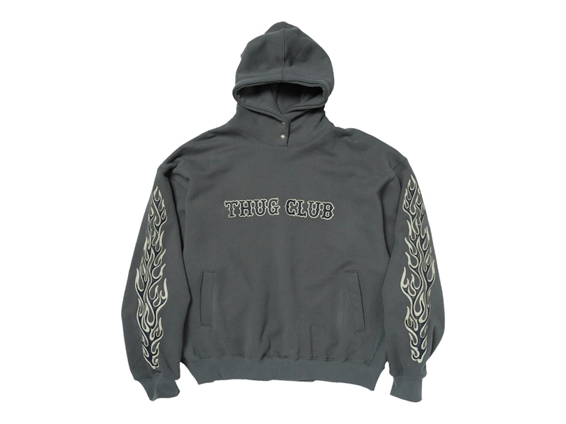 Thug Club Leather Flame Hoodie Grey - SS26 - US
