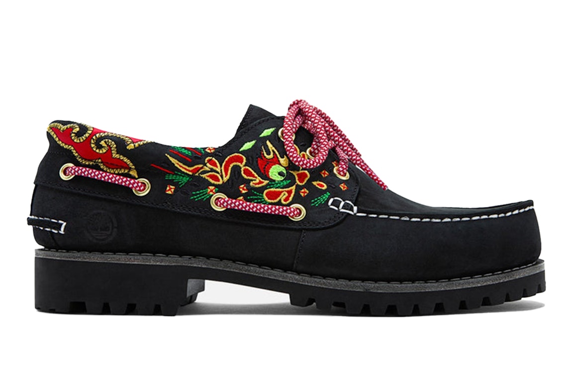 Pre-owned Timberland 3-eye Classic Lug Handsewn Boat Shoe Clot Black In Black/red