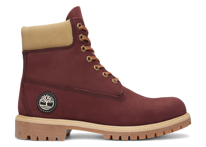 Pre-owned Timberland Men's 6" Premium Waterproof Boot Beige Nubuck Sneakers In Burgundy