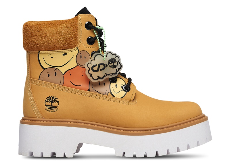 Pre-owned Timberland 6" Waterproof Platform Boot Cnstnt Dvlpmnt Melted Smileys (women's) Sneakers In Wheat/happy Face Pri