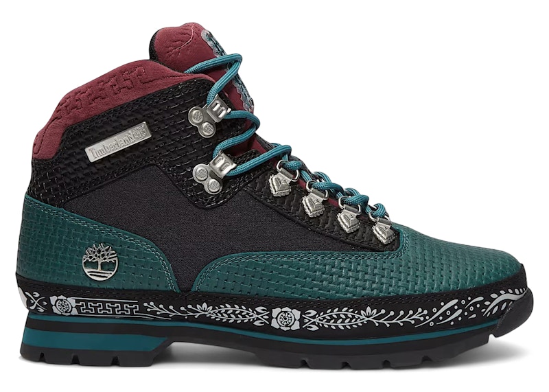 Pre-owned Timberland Men's  Euro Hiker Mid Lace Up Dia De Los Muertos Sneakers In Teal In Blue