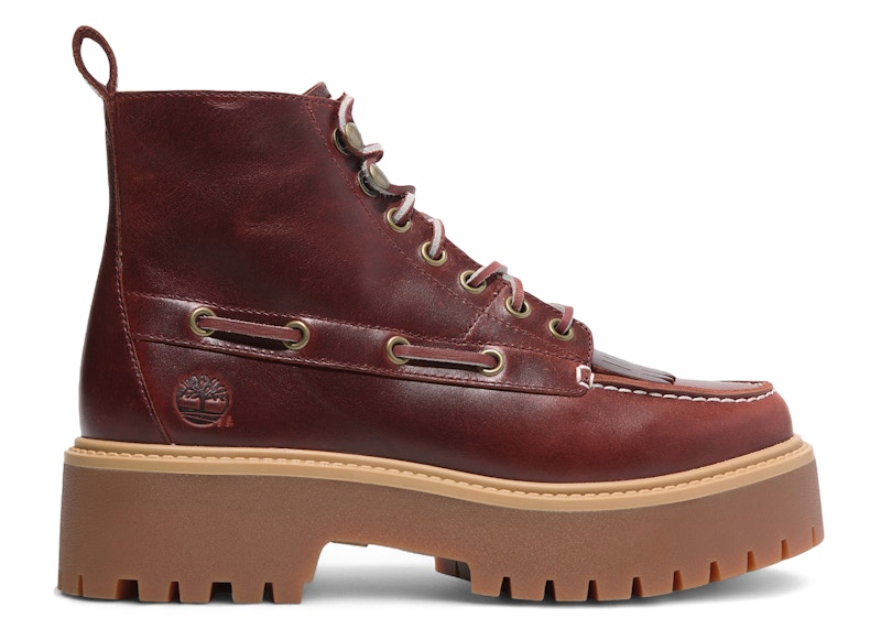 Pre-owned Timberland Stone Street Mid 7eye Platform Kiltie Boot Fullgrain (women's) Sneakers In Root Beer In Brown