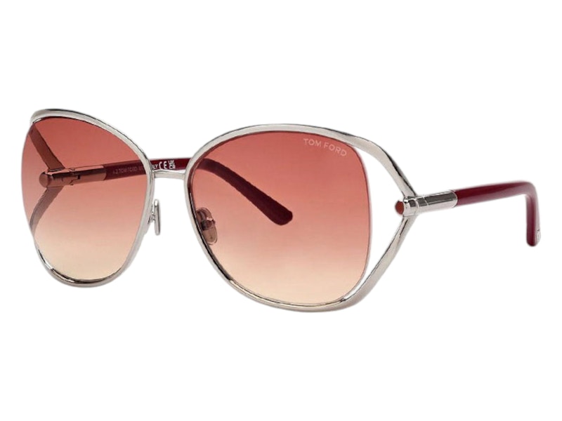 Pre-owned Tom Ford Women's Butterfly Sunglasses Bordeaux In Shiny Palladium (ft1091 16t)