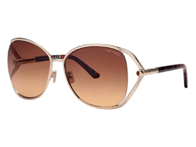 Pre-owned Tom Ford Women's Butterfly Sunglasses Brownbrown In Shiny Rose Gold (ft1091 28f)