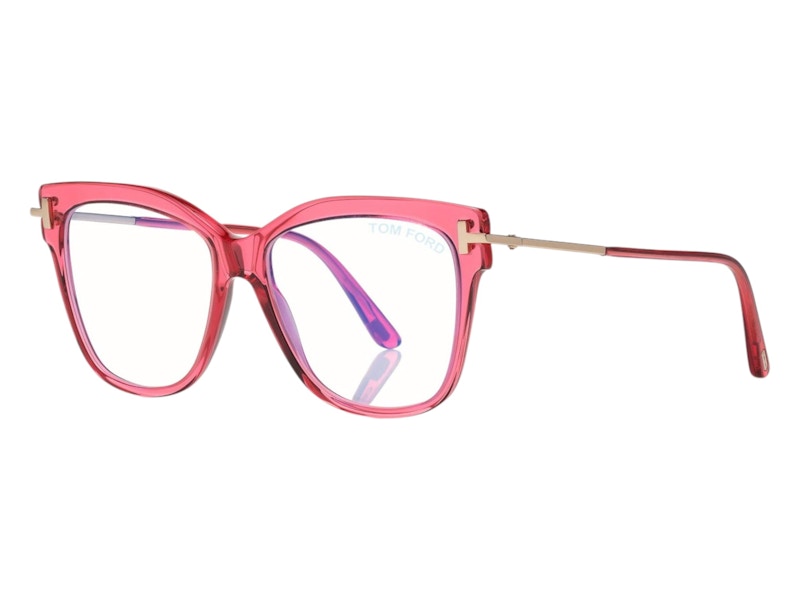 Pre-owned Tom Ford Women's  Cat Eye Eyeglasses In Transparent Raspberry Rose Gold (ft5704/b 066) In Multi