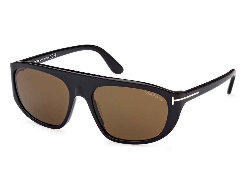 Pre-owned Tom Ford Edward Square Sunglasses Black/brown (ft1002-01j-58)